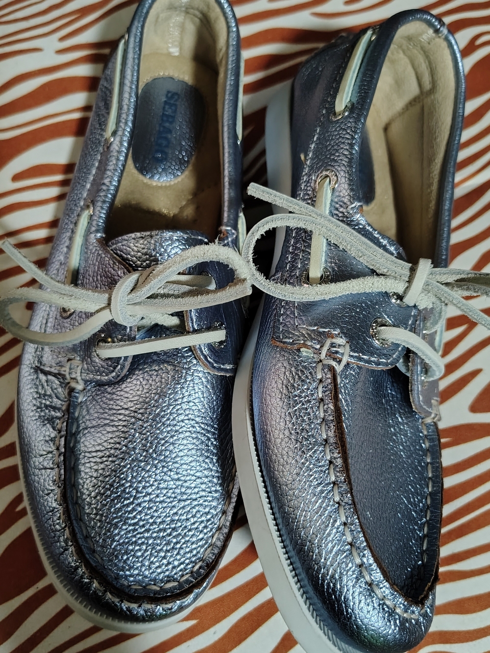 😲🔥 Sebago Metallic Navy Blue Moccasin Boat Shoes - WOMENS - ( Brand New 6.5 )